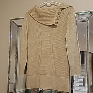 Style & Co Gold Knit Shimmer Sweater with Button Detail